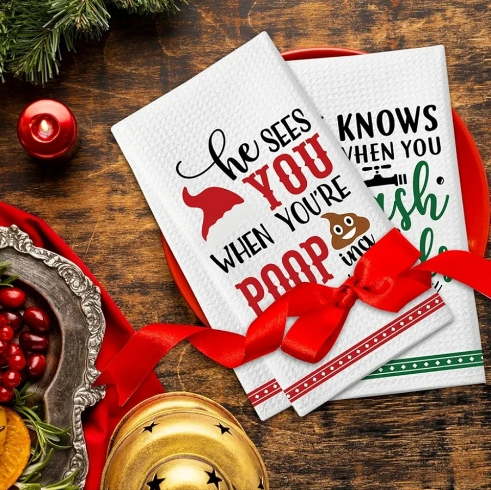 2 Pack Funny Christmas Bathroom/Kitchen Towels